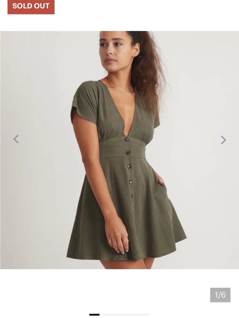 Marine Layer Olive Green V-Neck Button Mini Dress